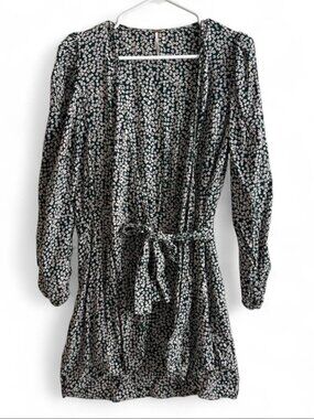 Free People Womens Kinsley Wrap Dress Green Floral Puff Sleeve Boho Size 4